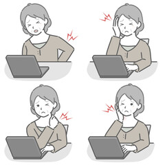 パソコン作業が辛い高齢女性