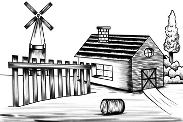 Farmhaus  Line Art Sketch vector Latest 2022 