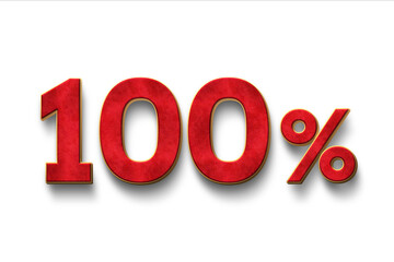 Red percent isolated on white background. 100% off on sale. 3d rendering.