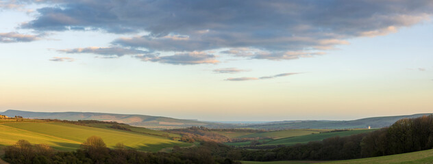 Breath taking views from the South Downs near Lewes in East Sussex looking west to Kingston Ridge south east England UK