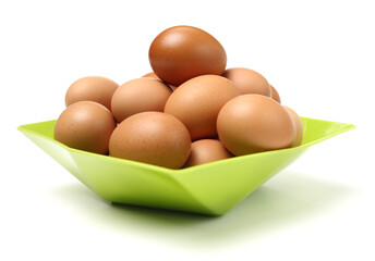 brown eggs on white background