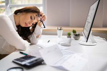 Obraz na płótnie Canvas Stressed Tired Business Accountant Woman