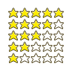colorful simple vector flat pixel art icon set of different rating options with stars from one to five