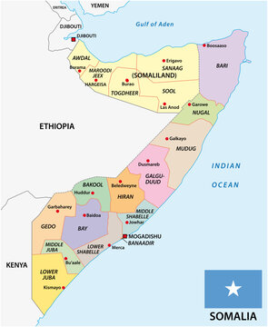 Administrative vector map of the east african country of somalia