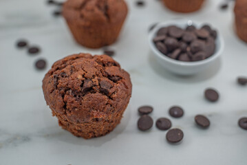 Sweet home made brownie muffins with chocolate chips