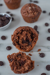 Sweet home made brownie muffins with chocolate chips