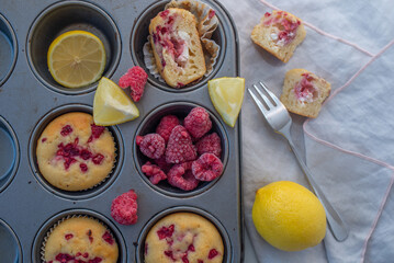 sweet vanilla raspberry muffins on a table