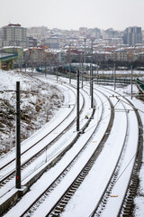 Fototapeta premium Railway on a snowy day