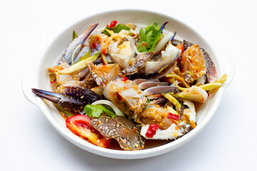 spicy green mango salad with blue crab