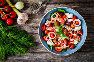 Tasty salad - prosciutto di Parma, feta cheese, cherry tomatoes, black olives and fresh, green...