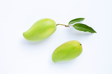 Green mango, Tropical fruit on white background.