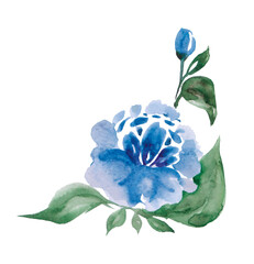blue watercolor flower on white background