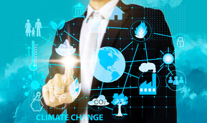 Businessman dealing with environmental problems,Changes in the climate The issue of caring for the environment Environmental issues have an impact on people's life.