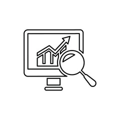 Graph, analytics, bar, search outline icon. Line art sketch.