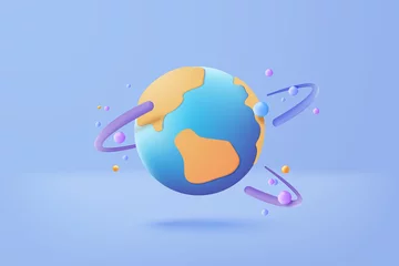 Fotobehang 3D earth globe with pinpoints online deliver service, delivery tracking, pin location point marker of shipment concept. Product shipping out from world map. Logistic icon 3d vector render illustration © Vector Stock Pro