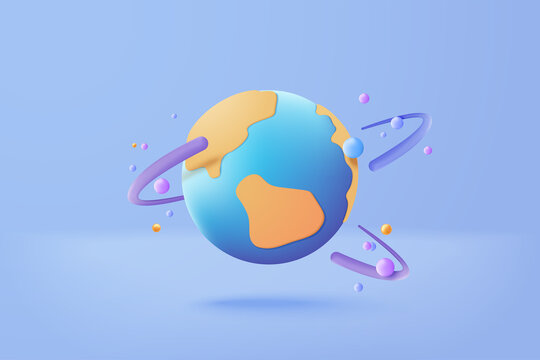 3D earth globe with pinpoints online deliver service, delivery tracking, pin location point marker of shipment concept. Product shipping out from world map. Logistic icon 3d vector render illustration