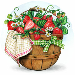 watercolor strawberry basket
