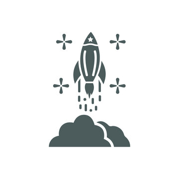 Satellite, launch, rocket icon. Gray vector sketch.