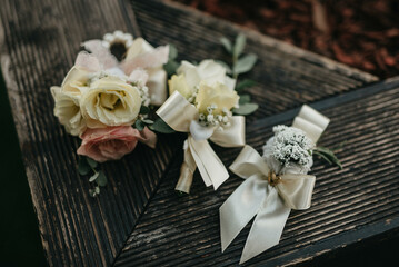 Beautiful wedding bouquet of the bride. Flowers details for wedding.