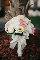 Beautiful wedding bouquet of the bride. Flowers details for wedding.