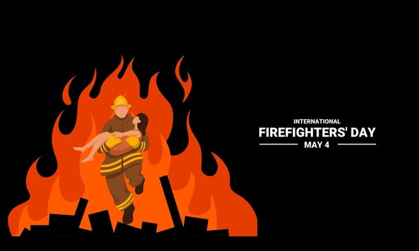 vector illustration of a firefighter rescuing a little girl, as a banner, poster or template for international firefighters day.