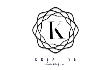 Fototapeta premium Black K letter logo with wavy circle element. Letter Vector with monogram design.