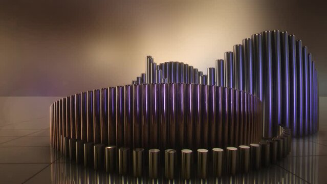 Animazione 3D di cilindri in movimento verticale e testo WAVE