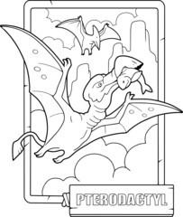 coloring book for children, prehistoric dinosaur pterodactyl, funny illustration, design © fargon