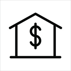 House with dollar coin line icon. linear style sign for mobile concept and web design. Money house outline vector icon. Symbol, logo illustration. Vector graphics. eps 10.