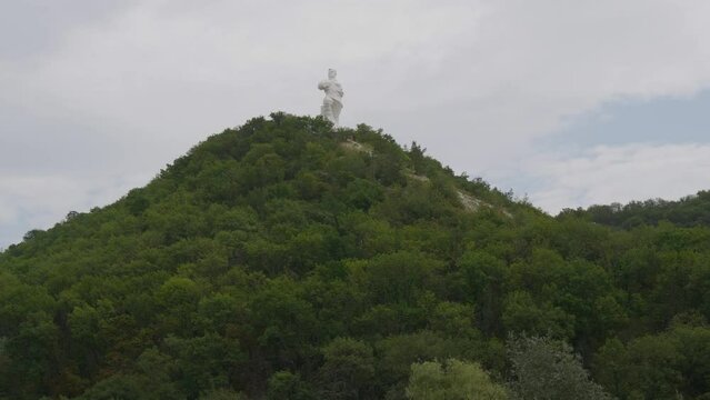 The world famous statue of Artyom, made of concrete on a mountain in the Donetsk region, the city of Svyatogorsk