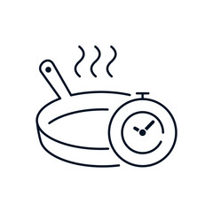 Frying pan, watch. Cooking concept. Vector icon isolated on white background.