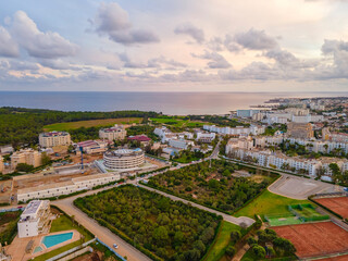 Sa Coma, Mallorca in the Evening from Drone