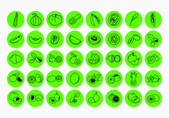 Outline icons set. Flat symbols about fruit