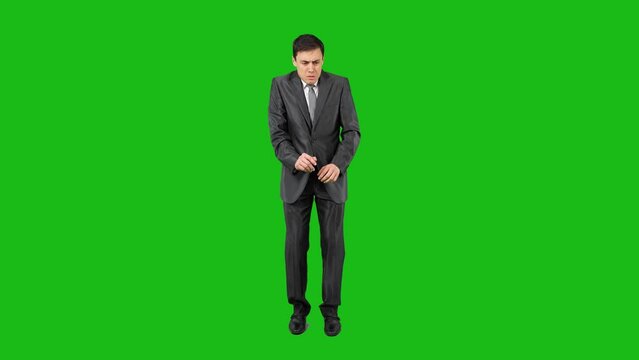 Afraid man in light studio. Chroma key
