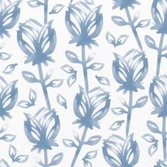 seamless classic pattern on paper background with blue flowers , greeting card or fabric