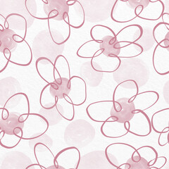 seamless hand drawn pattern background with pink sketch flowers  , greeting card or fabric
