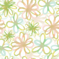 seamless summer pattern background with doodle paster flowers , greeting card or fabric