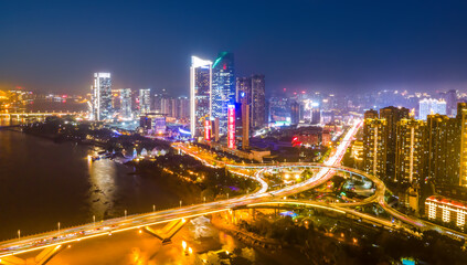 Fototapeta na wymiar Large-format aerial photography of Fuzhou city night scene