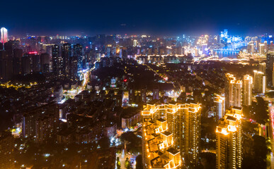 Fototapeta premium Large-format aerial photography of Fuzhou city night scene