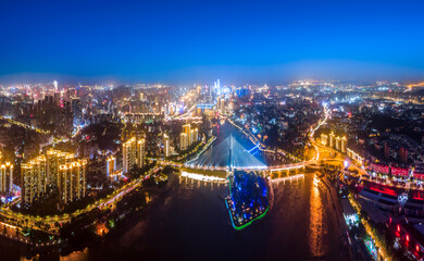 Large-format aerial photography of Fuzhou city night scene