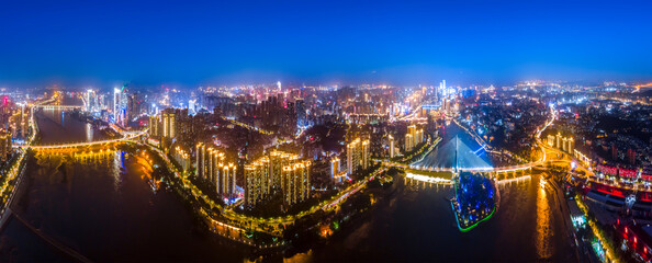 Naklejka premium Large-format aerial photography of Fuzhou city night scene