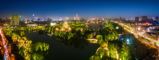 Obraz premium Aerial photography of Jinan city night scene large format