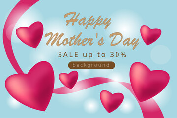 light blue background with pink hears and ribbon