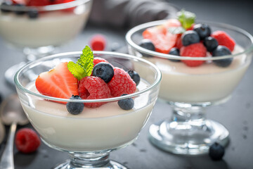 Vanilla and sweet Panna Cotta as a classic Italian dessert.