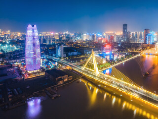 Obraz na płótnie Canvas aerial photography ningbo city architecture landscape skyline night view large format