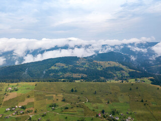 High flight in the mountains of the Ukrainian Carpathians. Aerial drone view.