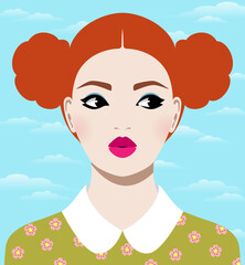 1289_Beautiful young woman against blue sky