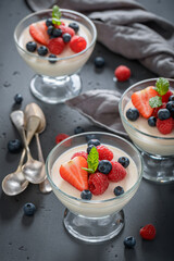 Homemade and tasty Panna Cotta made of cream and vanilla.