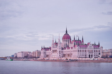 Fototapeta premium The Hungarian Parliament Building on the bank of the Danube in Budapest.