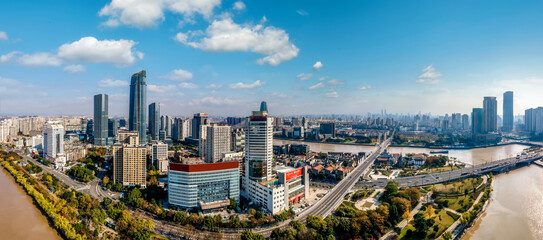 Obraz premium aerial photography ningbo city architecture landscape skyline large format